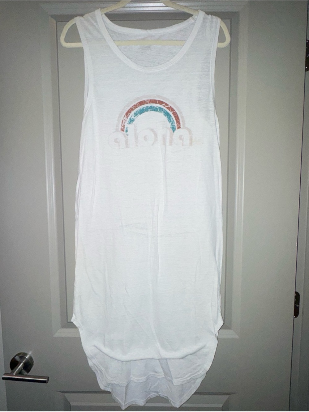 aerie White Tank Swim Coverup with Rainbow Graphic